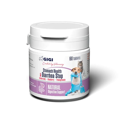 GIGI Stomach Health & Diarrhea Stop tabletes pret caureju suņiem un kaķiem N60